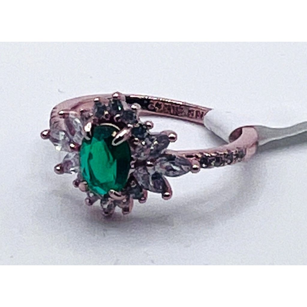 Ring Bomb Party Ring, , Size 7 Deep Green Main Stone Cz Accents Rose Gold Band
